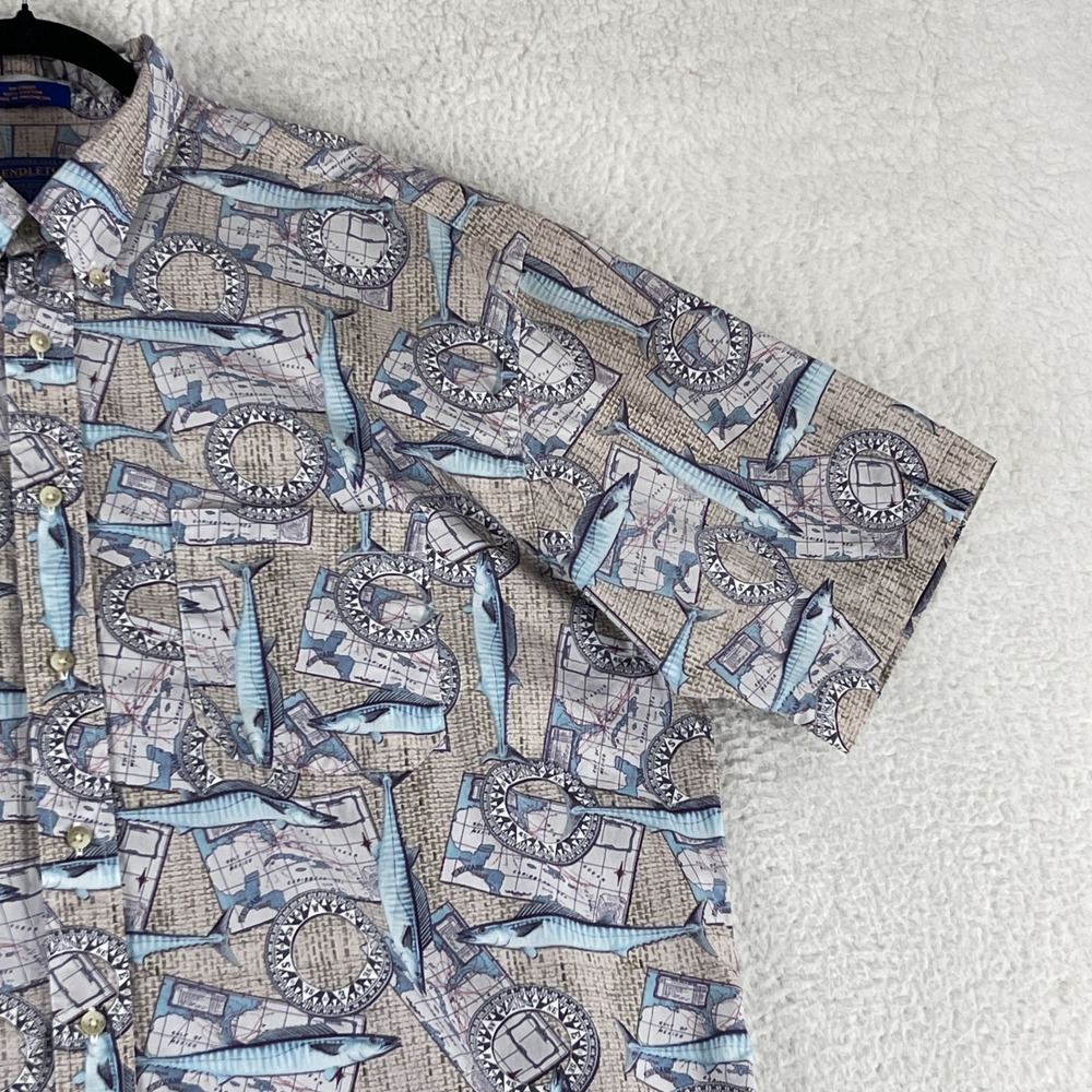 Pendleton Button-Down Shirt Mens‎ XXL Beige Nautical Short Sleeve Casual Fish - Picture 3 of 11